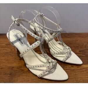 Steve Madden Amour Studded Strappy Heels White Size 9 NWOB Statement Sandals